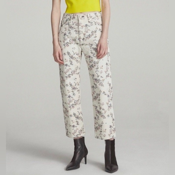 rag & bone Denim - Rag and Bone Micro Floral Print Boyfriend Loose Cropped Jeans Sz 24 (Fits 25-26)